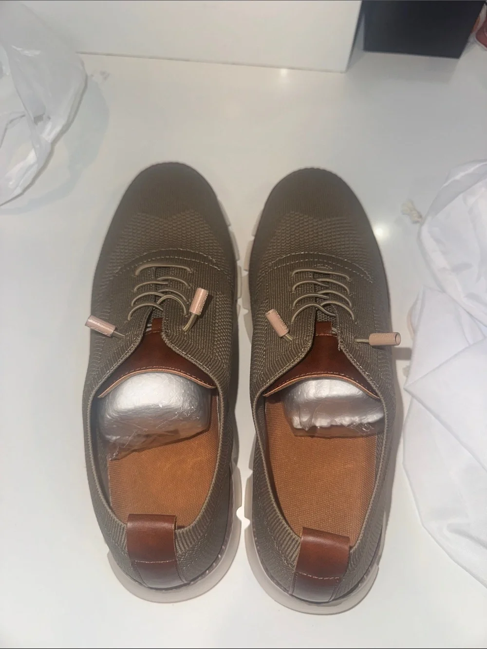 Men's Knit Casual Lace-Up Shoes in Light Brown